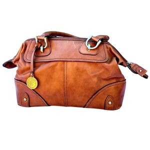 London Fog Satchel Bag Women's Medium Brown Faux Leather Top Handle Shoulder